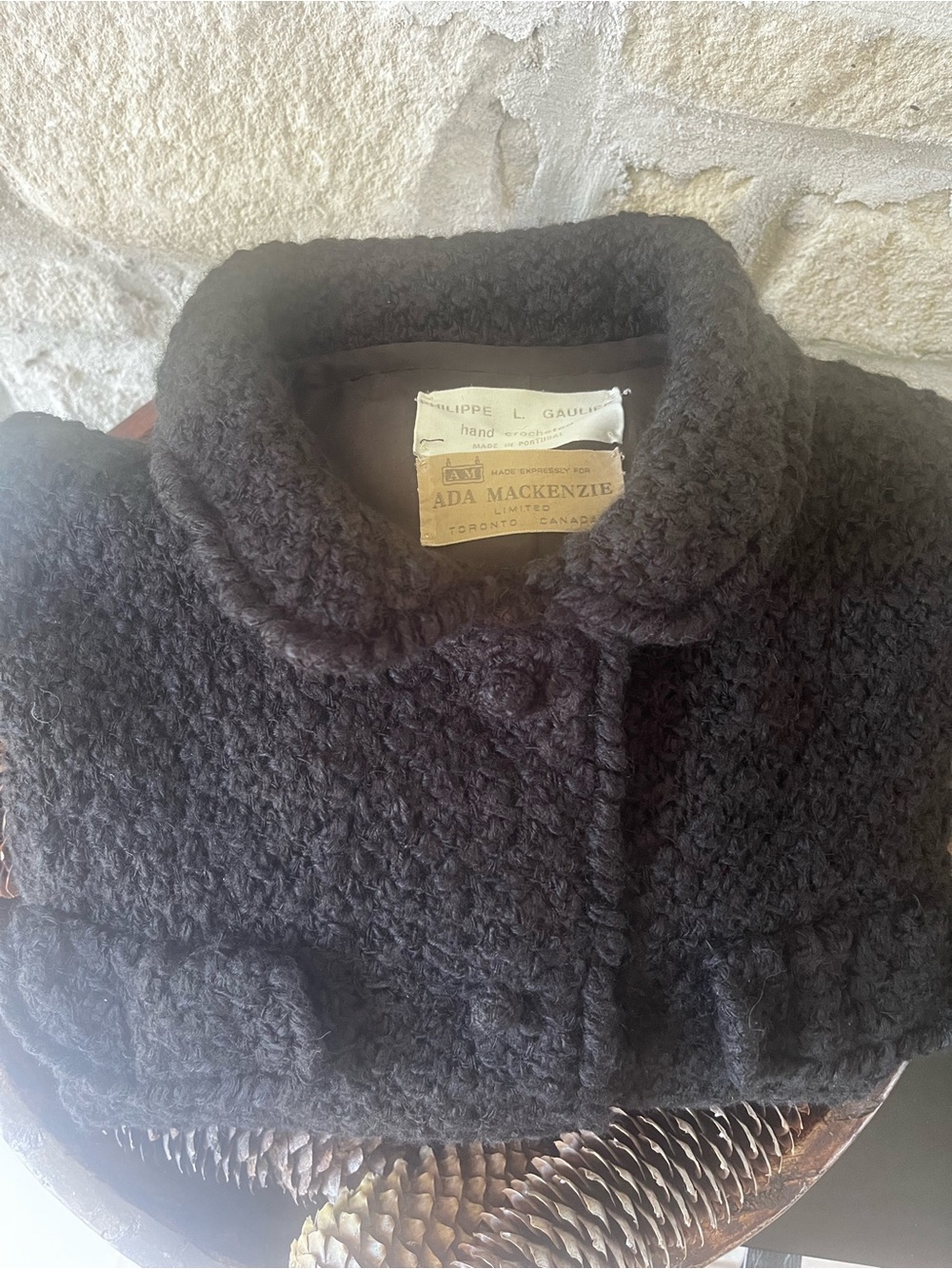Philippe L. Gaulier Ada Mackenzie Vintage Hand Crochet Black Jacket Size S to M